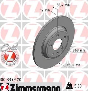 Диск тормозной задний (Audi) Otto Zimmermann 100337920 аналог 8W0615601C(H)  100337920