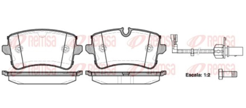 Колодки тормозные задние с датчиком (A6) Remsa 134310 аналог 4G0698451(L,A,B,H,J)/8K0698451B