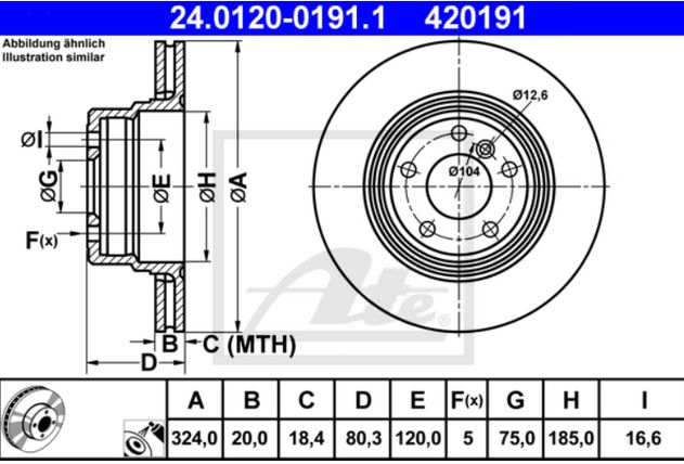 Диск тормозной задний (E53) ATE 24012001911 аналог 34216756849  24012001911