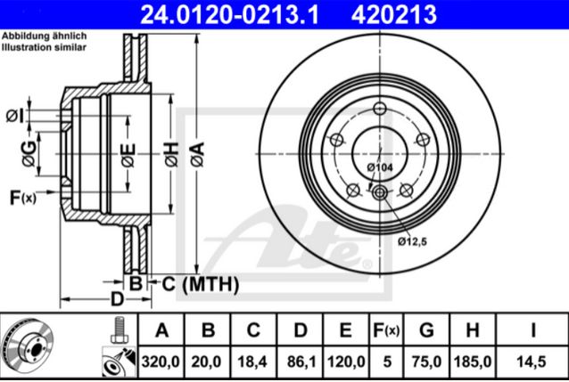 Диск тормозной задний (E60) ATE 24012002131 аналог 34216763345  24012002131