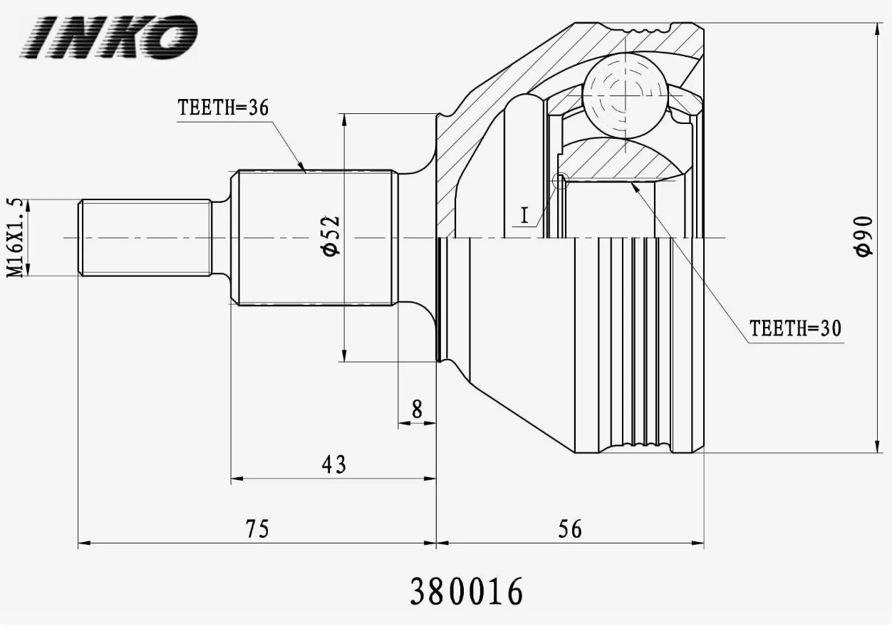 ШРУС наружний (Audi,VW,Skoda) INKO 380016 аналог 6Q0498099G  380016