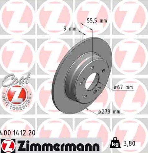 Диск тормозной задний (MB) Otto Zimmermann 400141220 аналог A2034230112  400141220