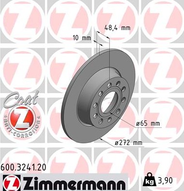 Диск тормозной задний (Skoda) Otto Zimmermann 600324120 аналог 5Q0615601D  600324120