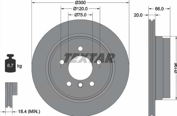 Диск тормозной задний (E90,E84) Textar 92154903 аналог 34216864901  92154903
