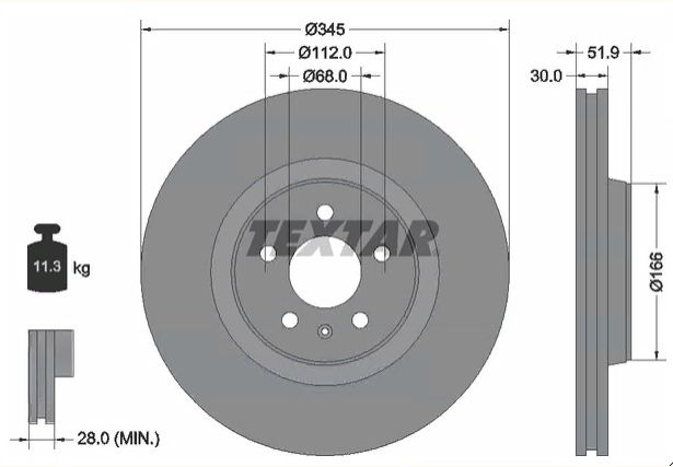 Диск тормозной вентилируемый перед (A6,A7) Textar 92229205 ан 4G0615301(G)  92229205