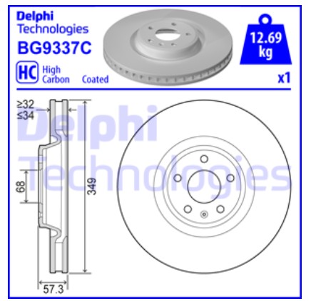 Диск тормозной вентилируемый перед (Q7 4M) Delphi BG9337C ан 4M0615301AN(AB)
